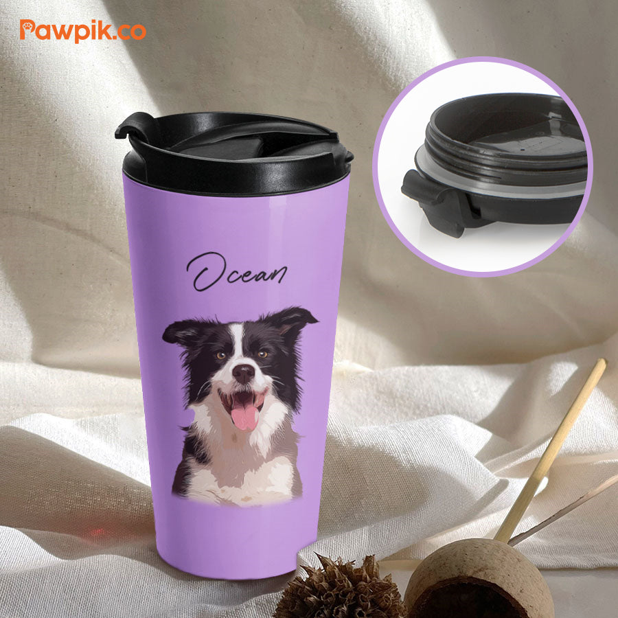 Personalized Impressive Pet Portrait Flip-top Lid Tumbler - Gift For Pet Lovers