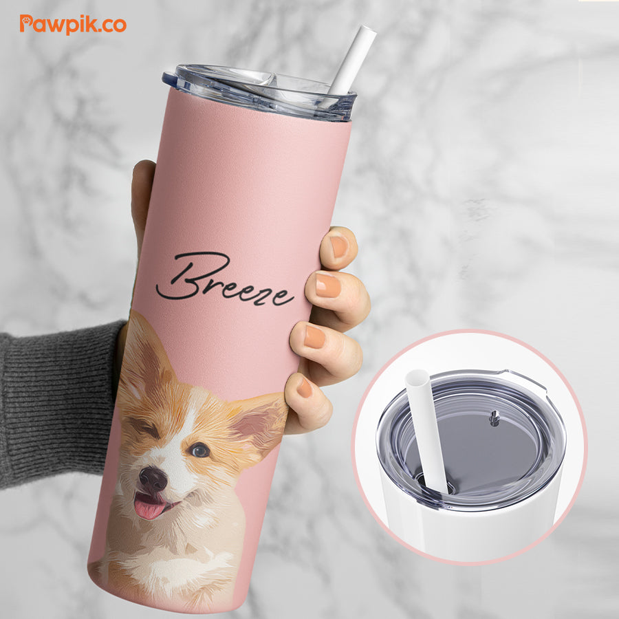 Personalized Super Cute Pet Portrait Tumbler with Straw - Gift for Cat Lovers