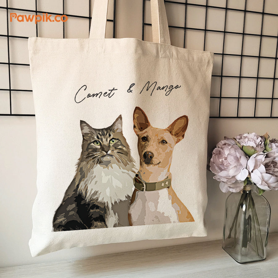 Personalized Super Cute Pet Portrait Tote Bag - Gift for Pet Lovers