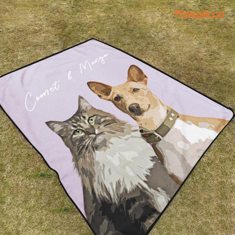 Super Cute Customized Cat Cartoon Picnic Blanket - Gift For Pet Lovers