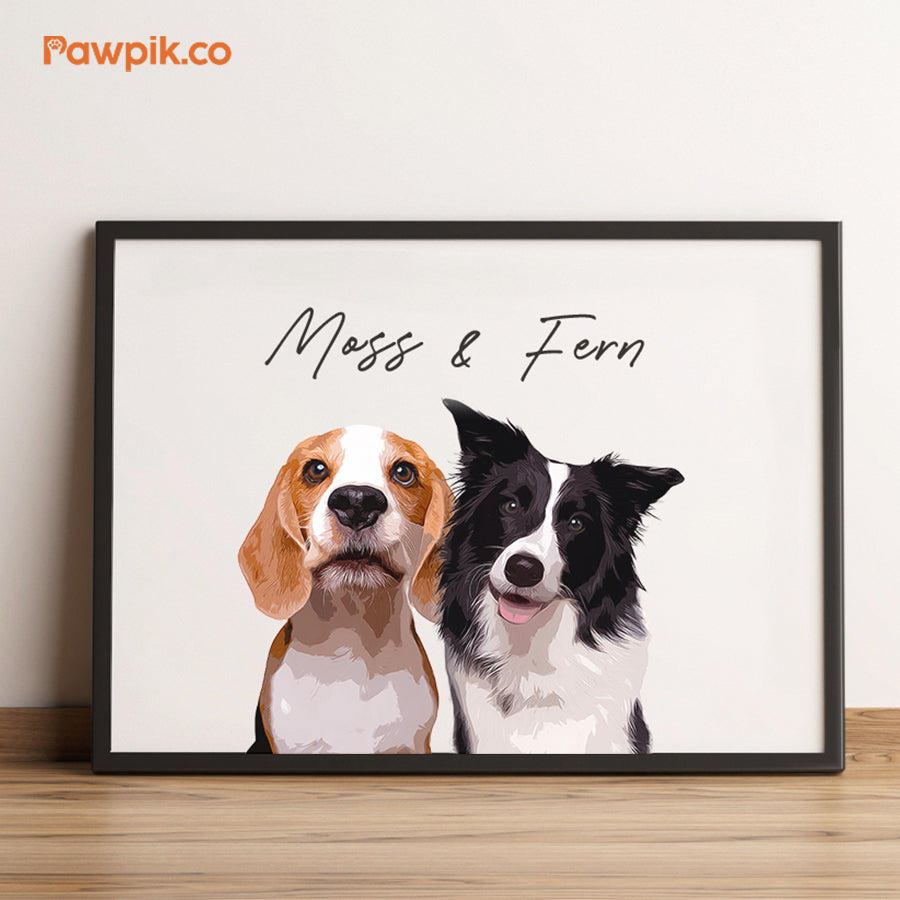 Super Cute Custom Dog Portrait Cartoon Horizontal Frame Canvas - Gift for Pet Lovers