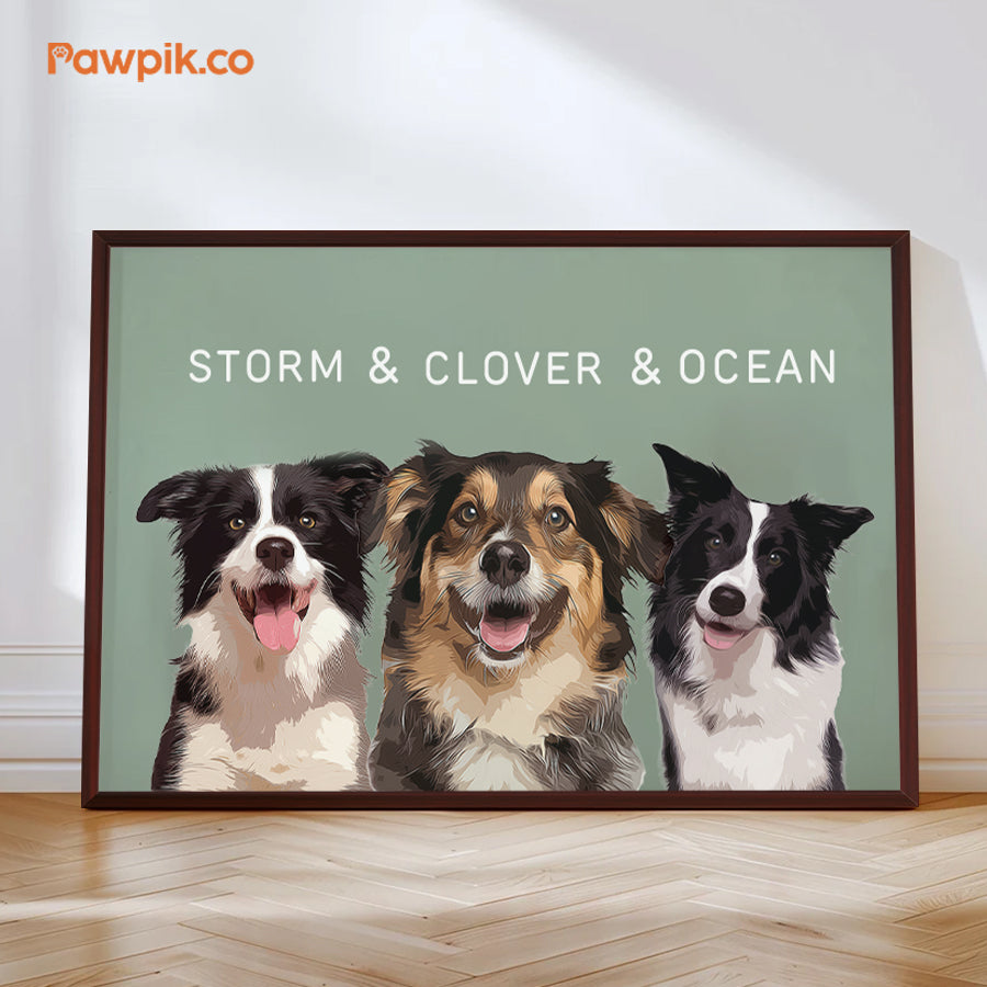 Super Cute Custom Dog Portrait Cartoon Horizontal Frame Canvas - Gift for Pet Lovers