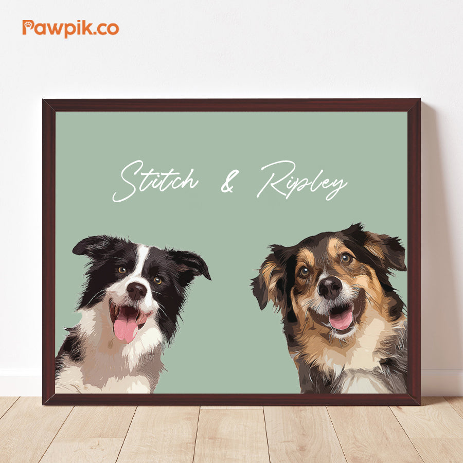 Super Cute Custom Dog Portrait Cartoon Horizontal Frame Canvas - Gift for Pet Lovers
