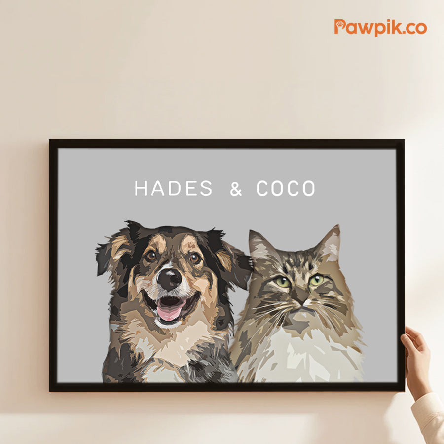 Super Cute Customized Cat Portrait Cartoon Horizontal Frame Canvas - Gift for Pet Lovers