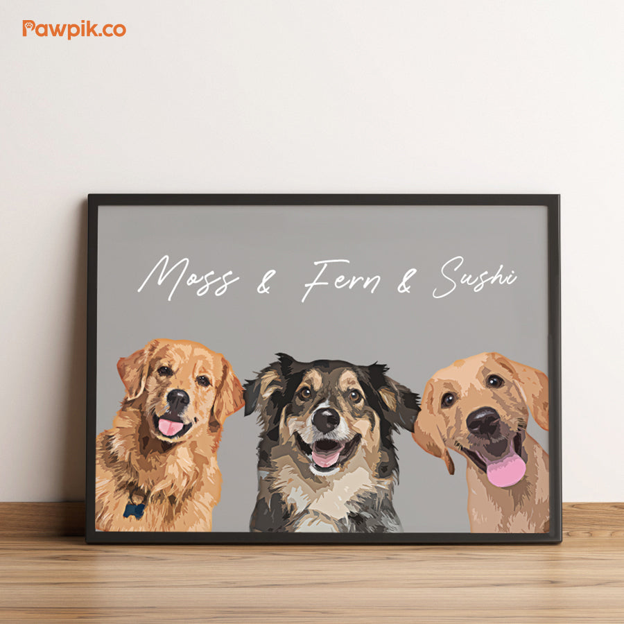 Super Cute Customized Cat Portrait Cartoon Horizontal Frame Canvas - Gift for Pet Lovers