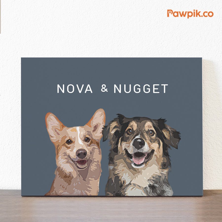 Lovely Customized Pet Portrait Cartoon Horizontal Canvas - Gift for Dog Lovers