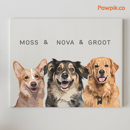 Lovely Customized Pet Portrait Cartoon Horizontal Canvas - Gift for Dog Lovers