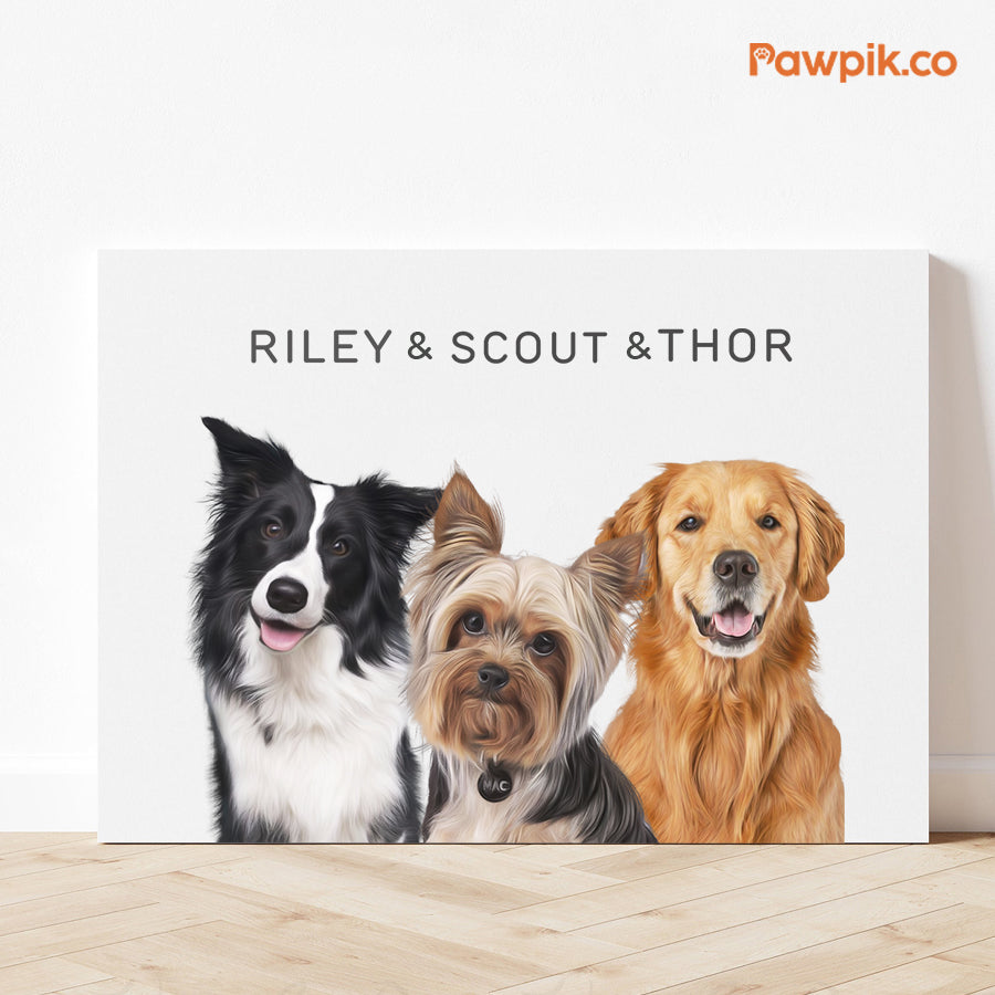 Super Cute Custom Dod & Cat Portrait Horizontal Canvas - Gift For Pet Lovers