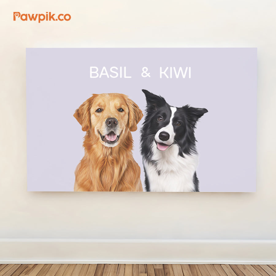Super Cute Custom Dod & Cat Portrait Horizontal Canvas - Gift For Pet Lovers