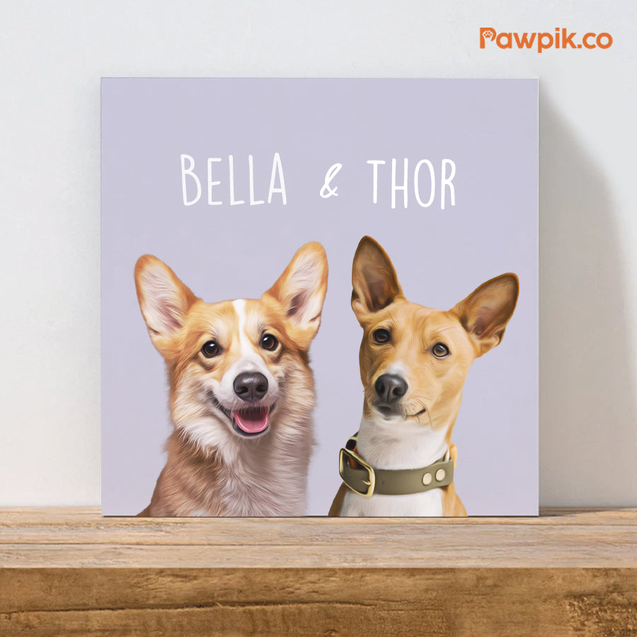 Super Adorable Custom Pet Portrait Square Canvas - Gift For Dog Lovers