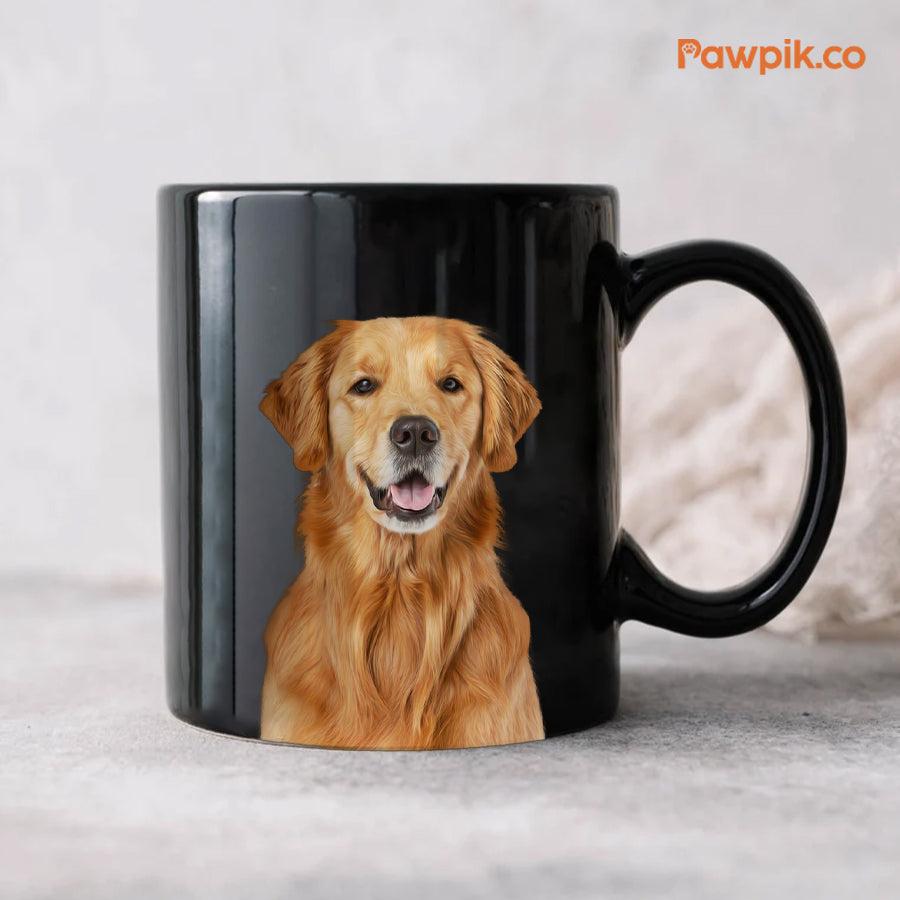 Personalized Colorful Pet Portrait Black Mug - Gift For Cat Lovers