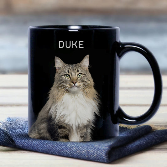 Personalized Colorful Pet Portrait Black Mug - Gift For Cat Lovers