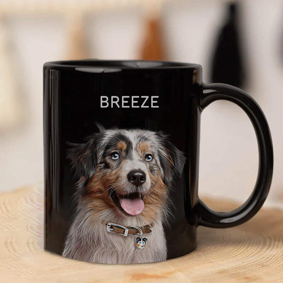 Personalized Colorful Pet Portrait Black Mug - Gift For Cat Lovers