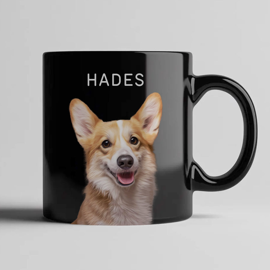 Personalized Colorful Pet Portrait Black Mug - Gift For Cat Lovers