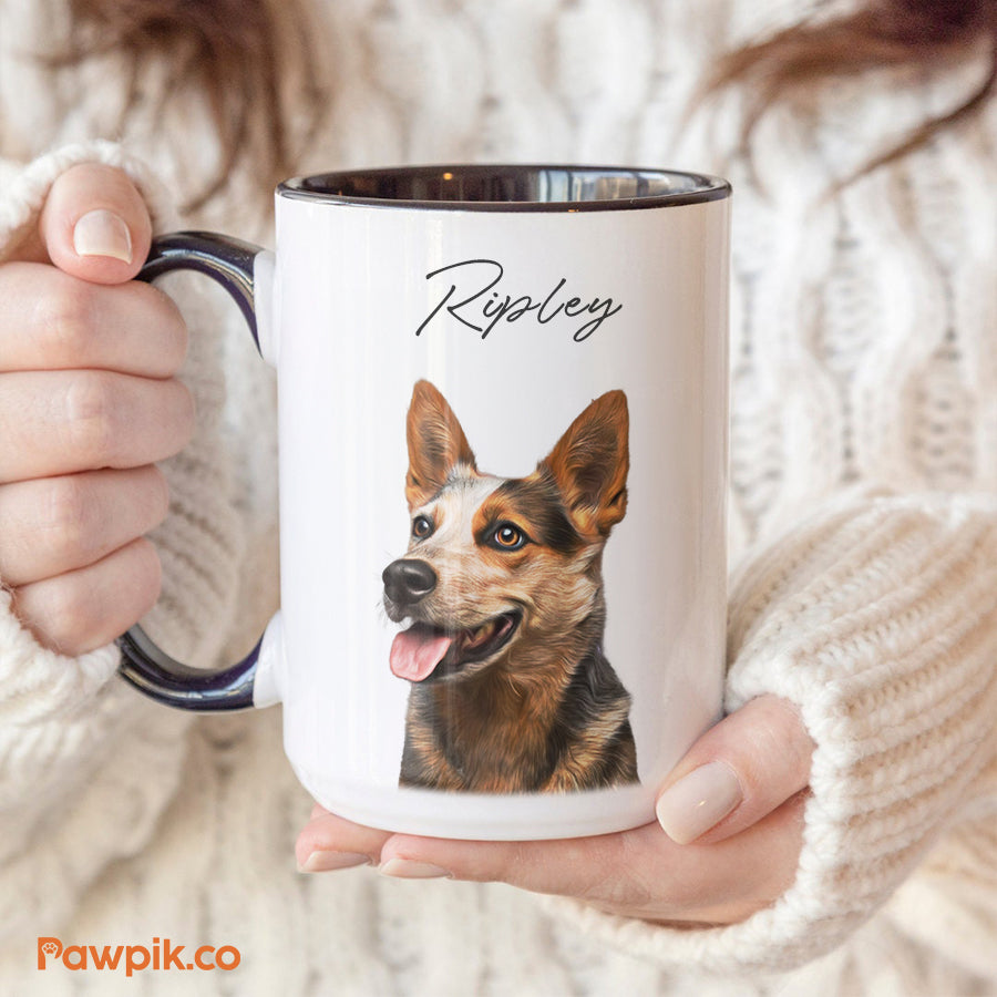 Personalized Colorful Pet Portrait Accent Mug - Gift For Cat Lovers