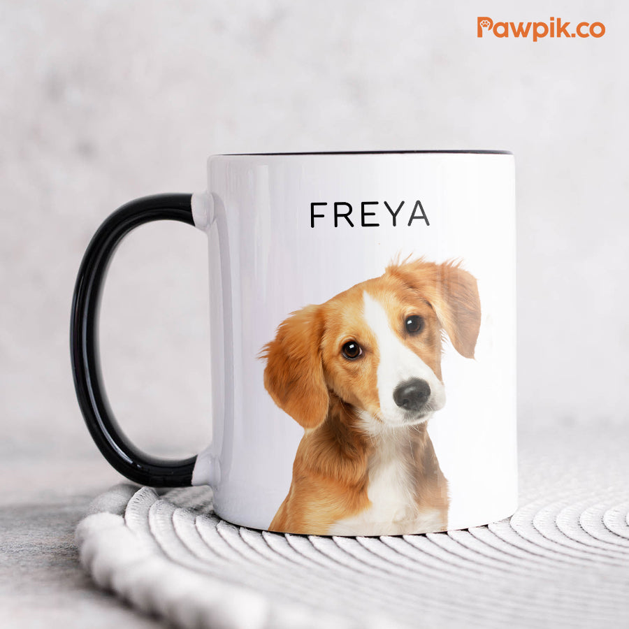 Personalized Colorful Pet Portrait Accent Mug - Gift For Cat Lovers