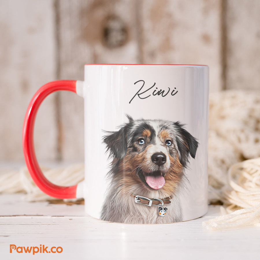 Personalized Colorful Pet Portrait Accent Mug - Gift For Cat Lovers