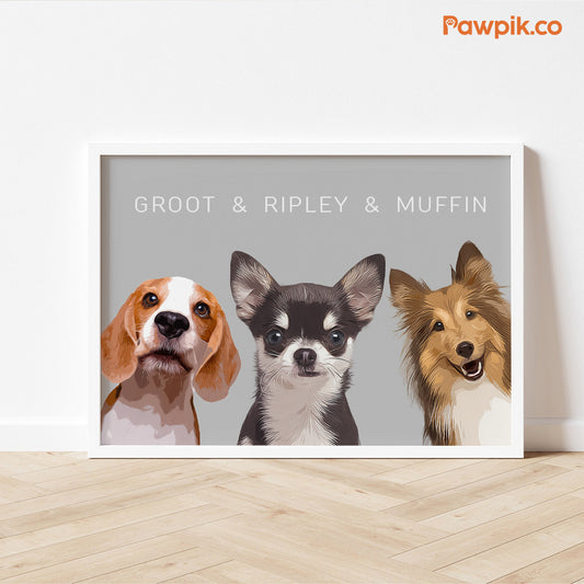 Lovely Personalized Dog Cartoon Horizontal Frame Poster - Gift for Bestie