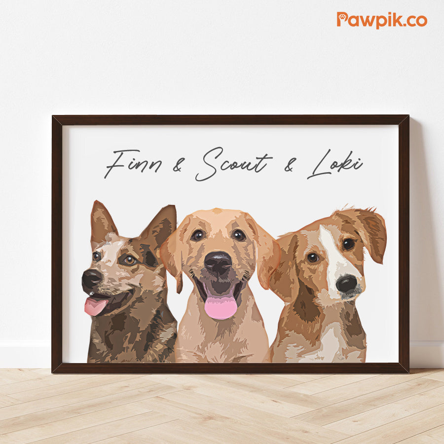 Super Cute Customized Pet Cartoon Horizontal Frame Poster - Gift For Dog Lovers