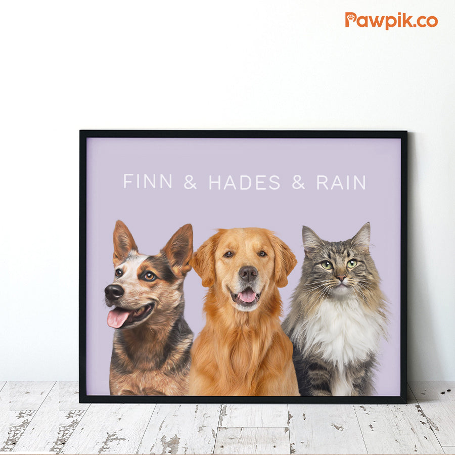 Funny Custom Dog & Cat Horizontal Frame Poster - Gift for Friends