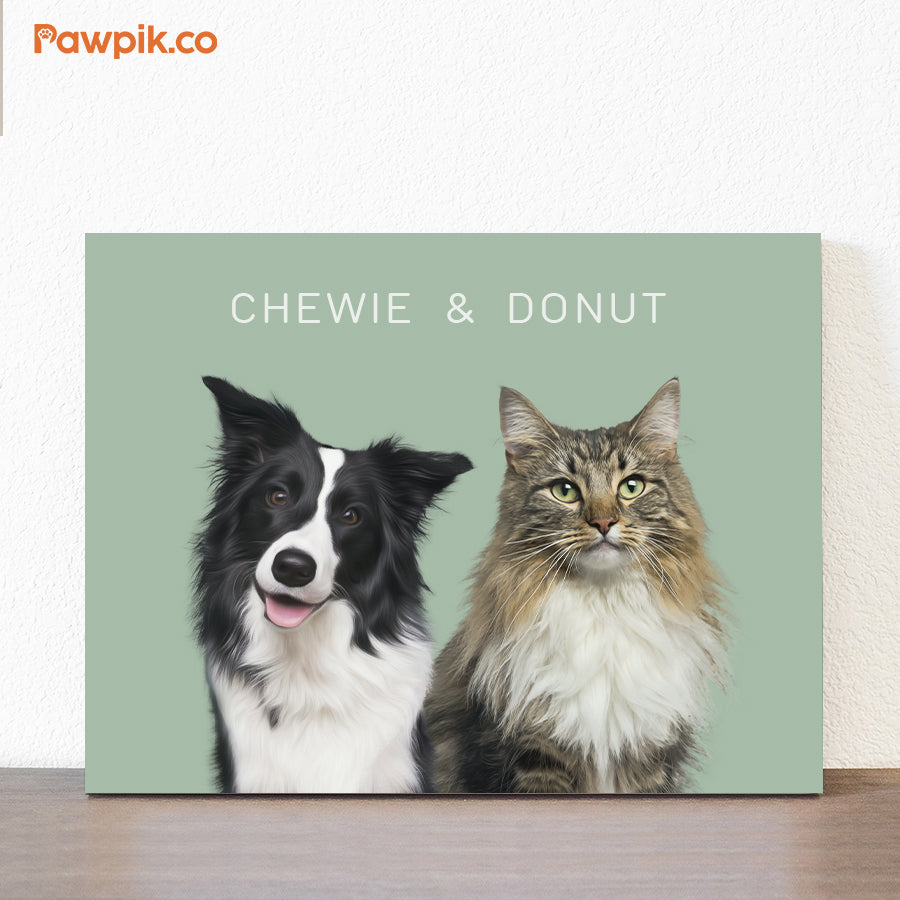 Lovely Customized Cat & Dog Portrait Horizontal Poster - Gift For Friends