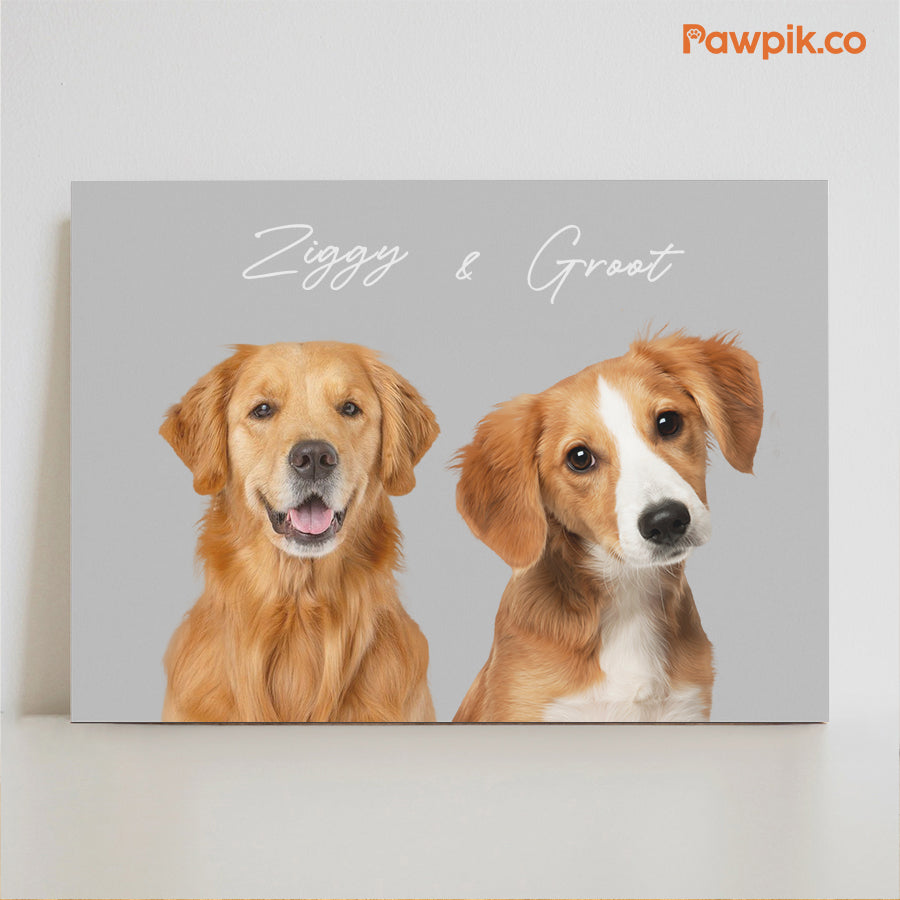Lovely Customized Cat & Dog Portrait Horizontal Poster - Gift For Friends