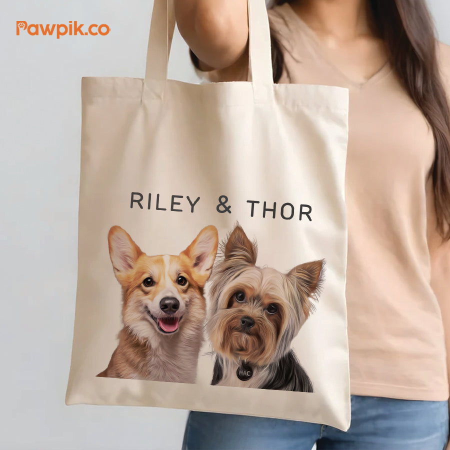 Personalized Colorful Pet Portrait Tote Bag - Gift for Pet Lovers