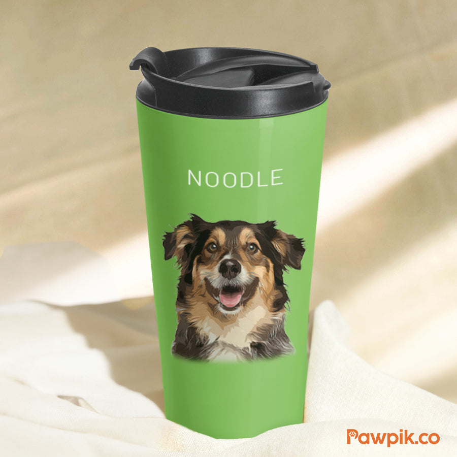 Personalized Adorable Pet Portrait Flip-top Lid Tumbler - Gift For Pet Lovers