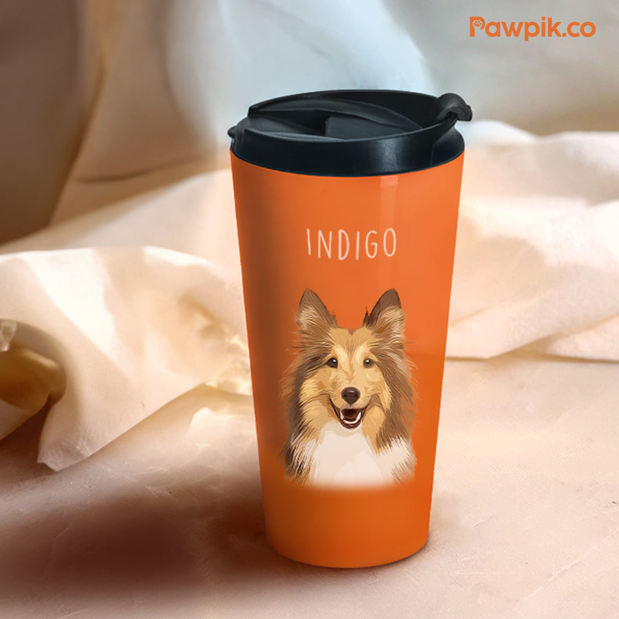 Personalized Adorable Pet Portrait Flip-top Lid Tumbler - Gift For Pet Lovers