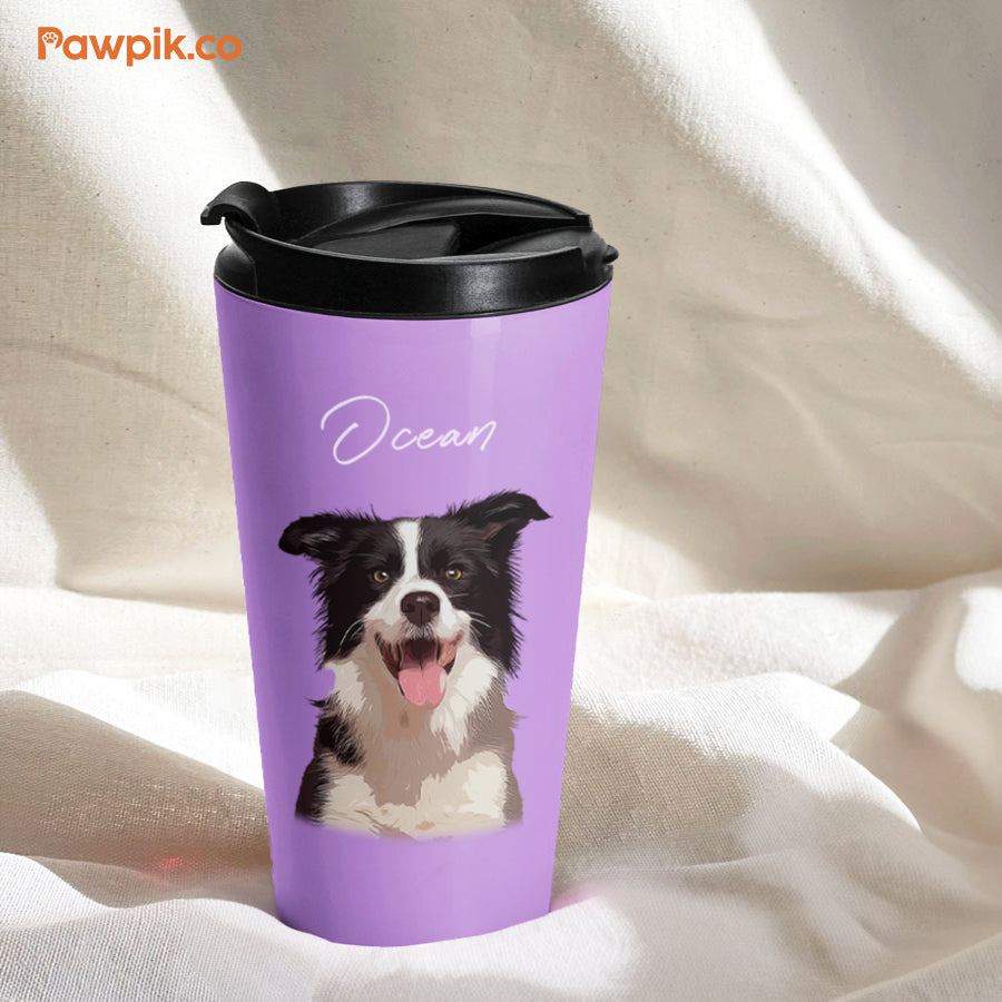 Personalized Adorable Pet Portrait Flip-top Lid Tumbler - Gift For Pet Lovers