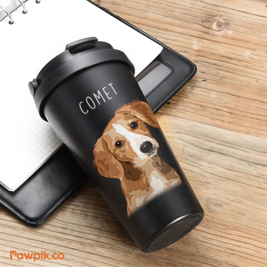 Personalized Attractive Pet Portrait Flip-top Lid Tumbler - Gift For Pet Lovers