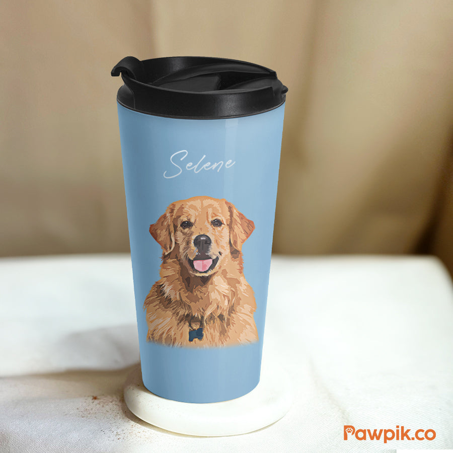 Personalized Attractive Pet Portrait Flip-top Lid Tumbler - Gift For Pet Lovers