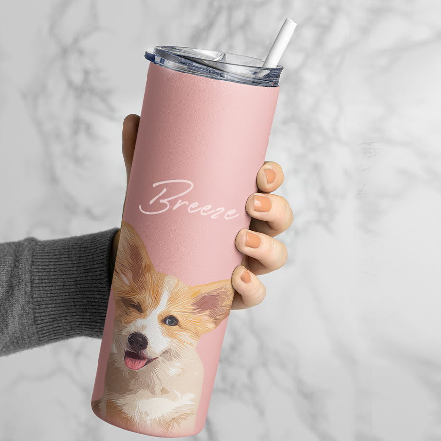 Personalized Adorable Pet Portrait Tumbler with Straw - Gift for Pet Lovers