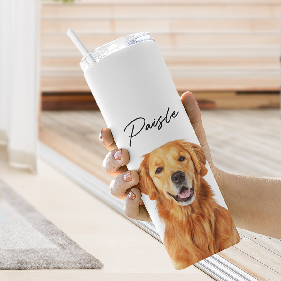 Personalized Super Cute Pet Portrait Tumbler with Straw - Gift for Cat Lovers
