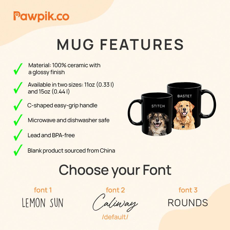Personalized Adorable Pet Portrait Black Mug - Gift For Pet Lovers