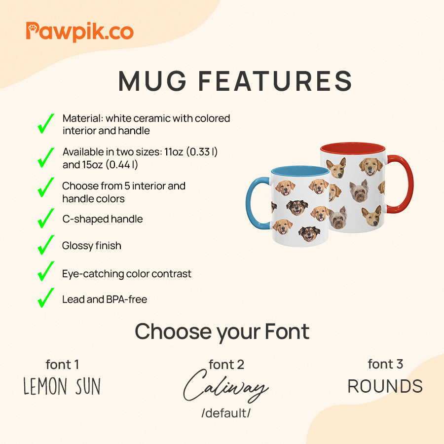 Personalized Super Cute Pet Face Accent Mug - Gift for Pet Lovers