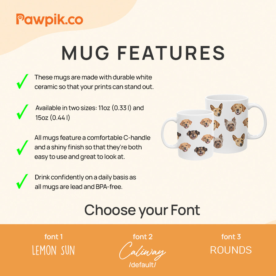 Personalized Adorable Pet Face White Mug - Gift for Pet Lovers