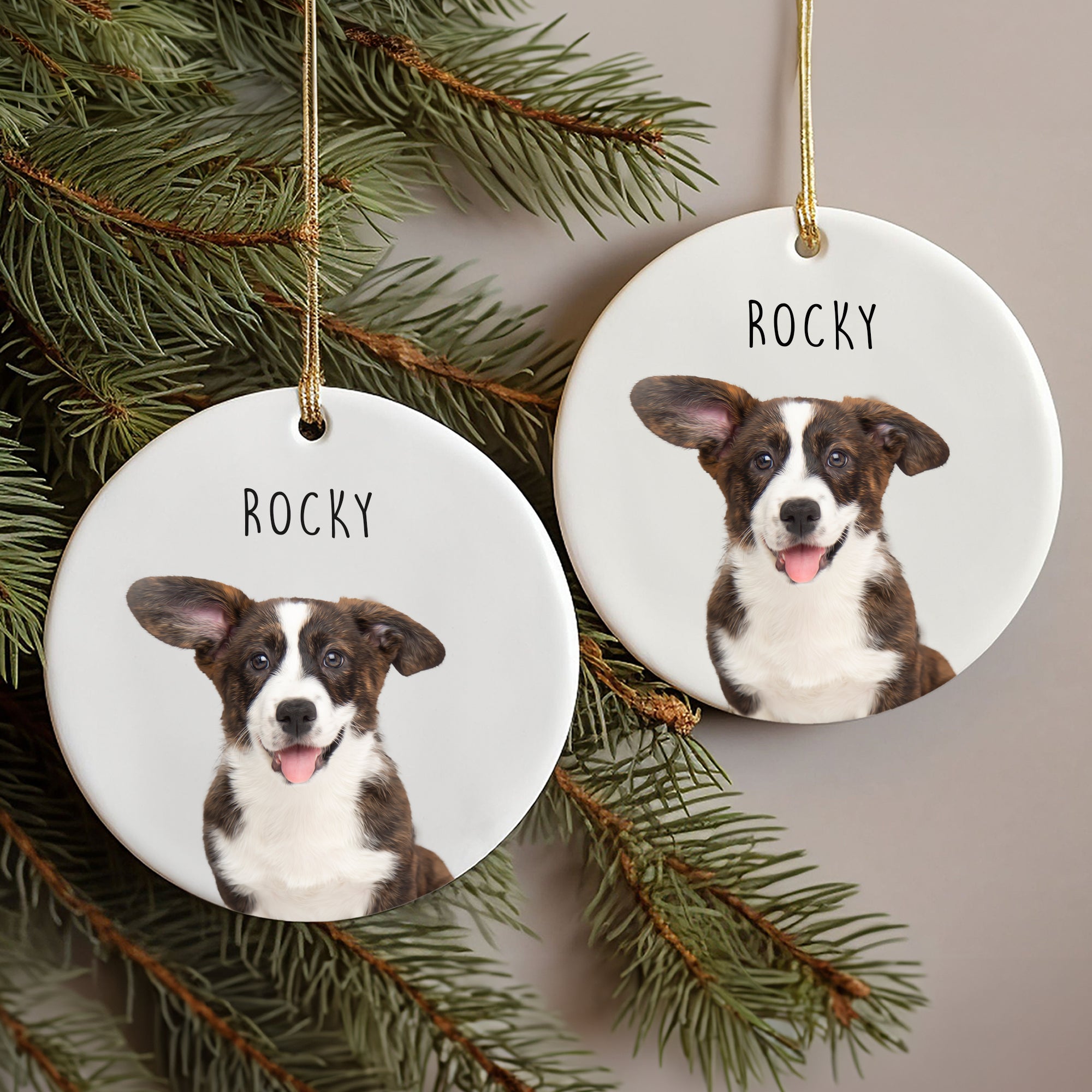 Custom Charming Pet Photo, Personalized Double-Side Printed Ceramic Ornament - Christmas Gift For Pet Lovers