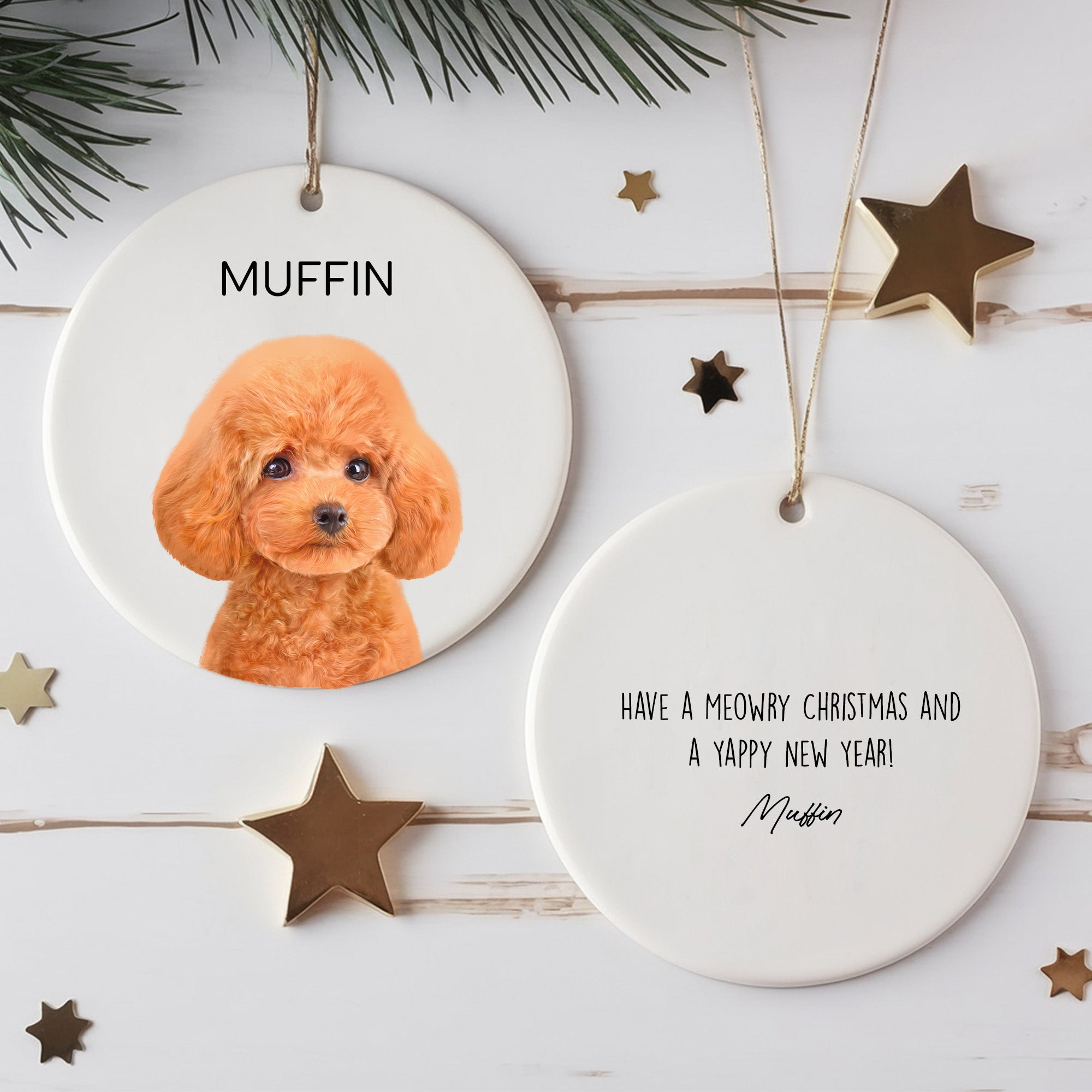 Custom Charming Pet Photo, Personalized Double-Side Printed Ceramic Ornament - Christmas Gift For Pet Lovers