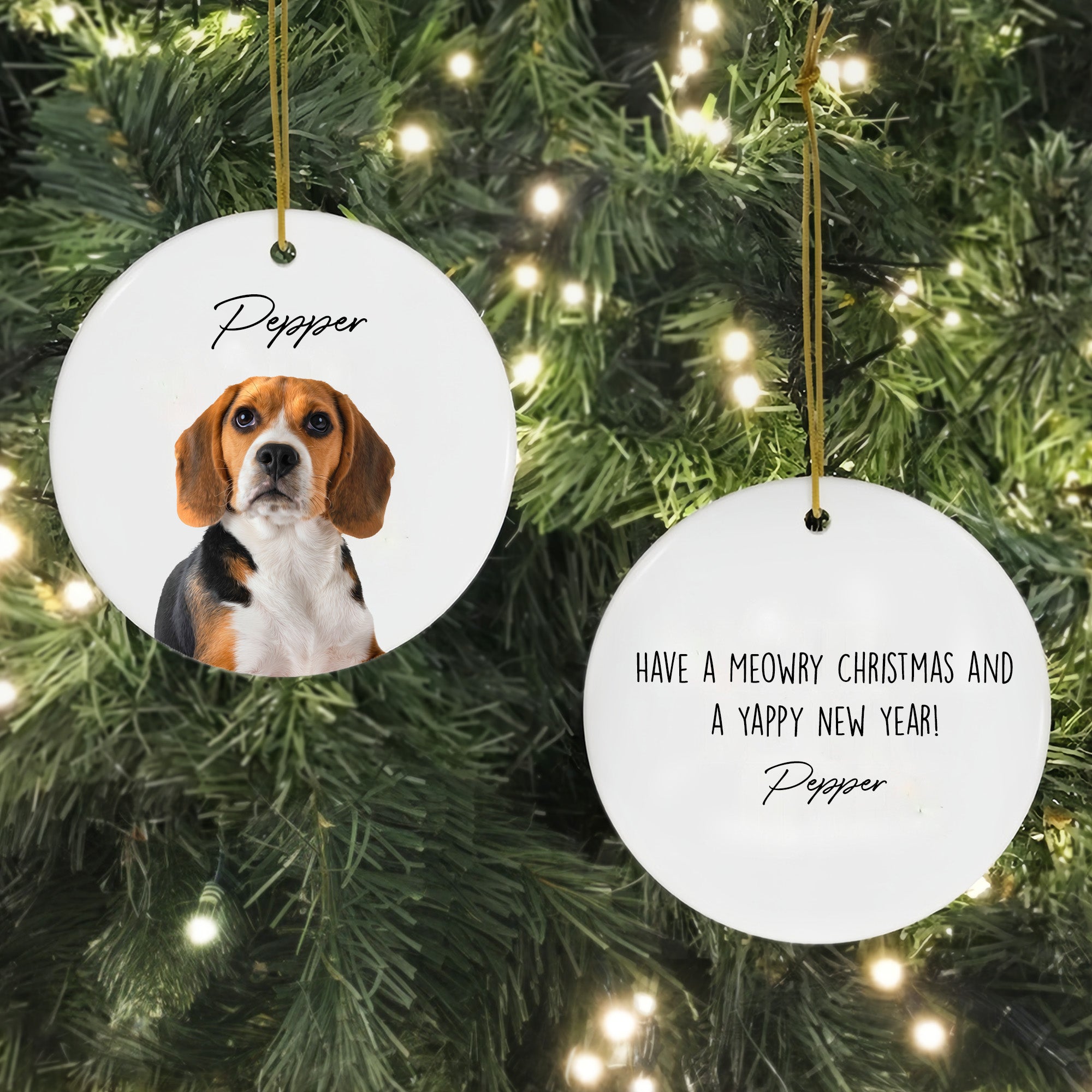 Custom Charming Pet Photo, Personalized Double-Side Printed Ceramic Ornament - Christmas Gift For Pet Lovers