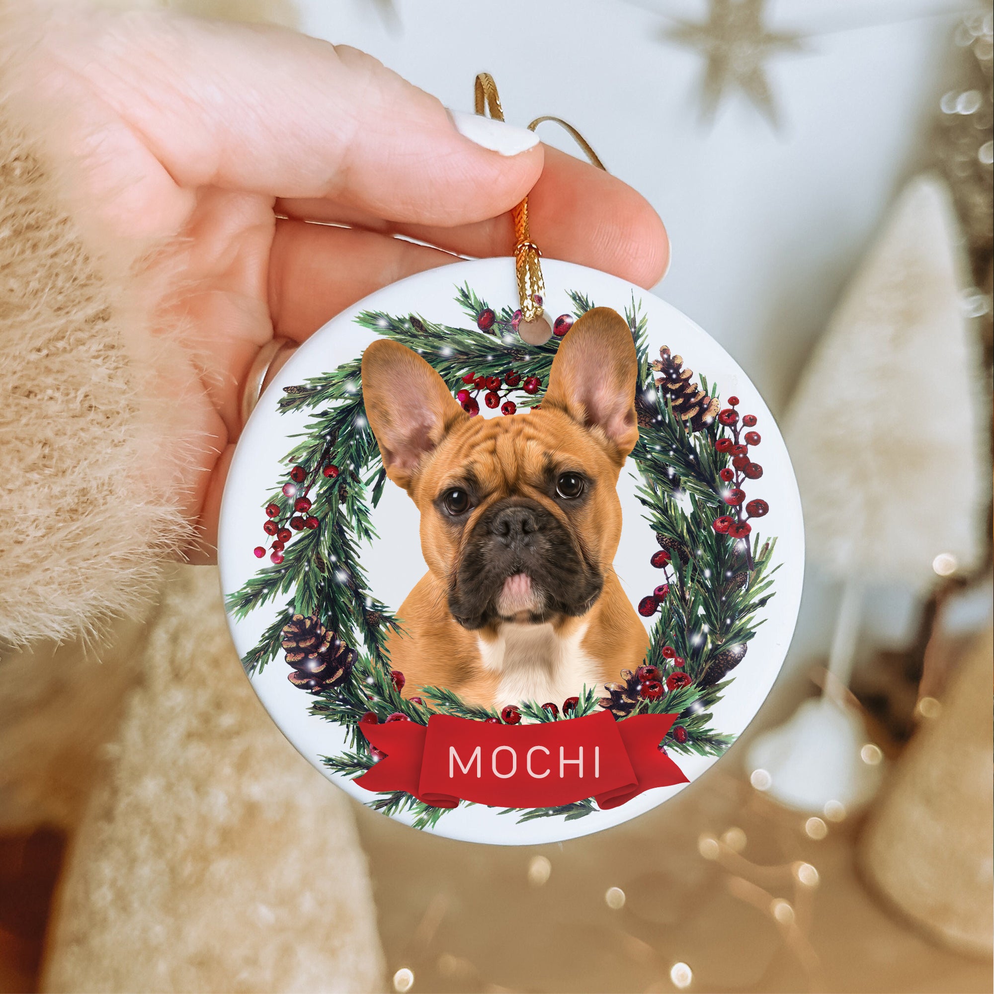 Custom Lovely Pet Photo, Personalized One-Side Printed Ceramic Ornament - Christmas Gift For Pet Lovers
