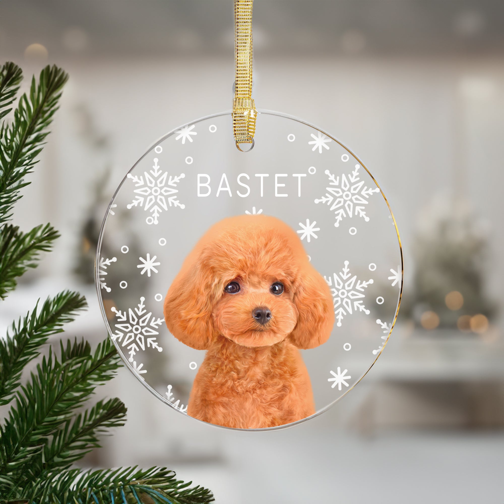 Custom Charming Pet Photo, Personalized One-Side Printed Snowflake Acrylic Ornament - Christmas Gift For Pet Owners