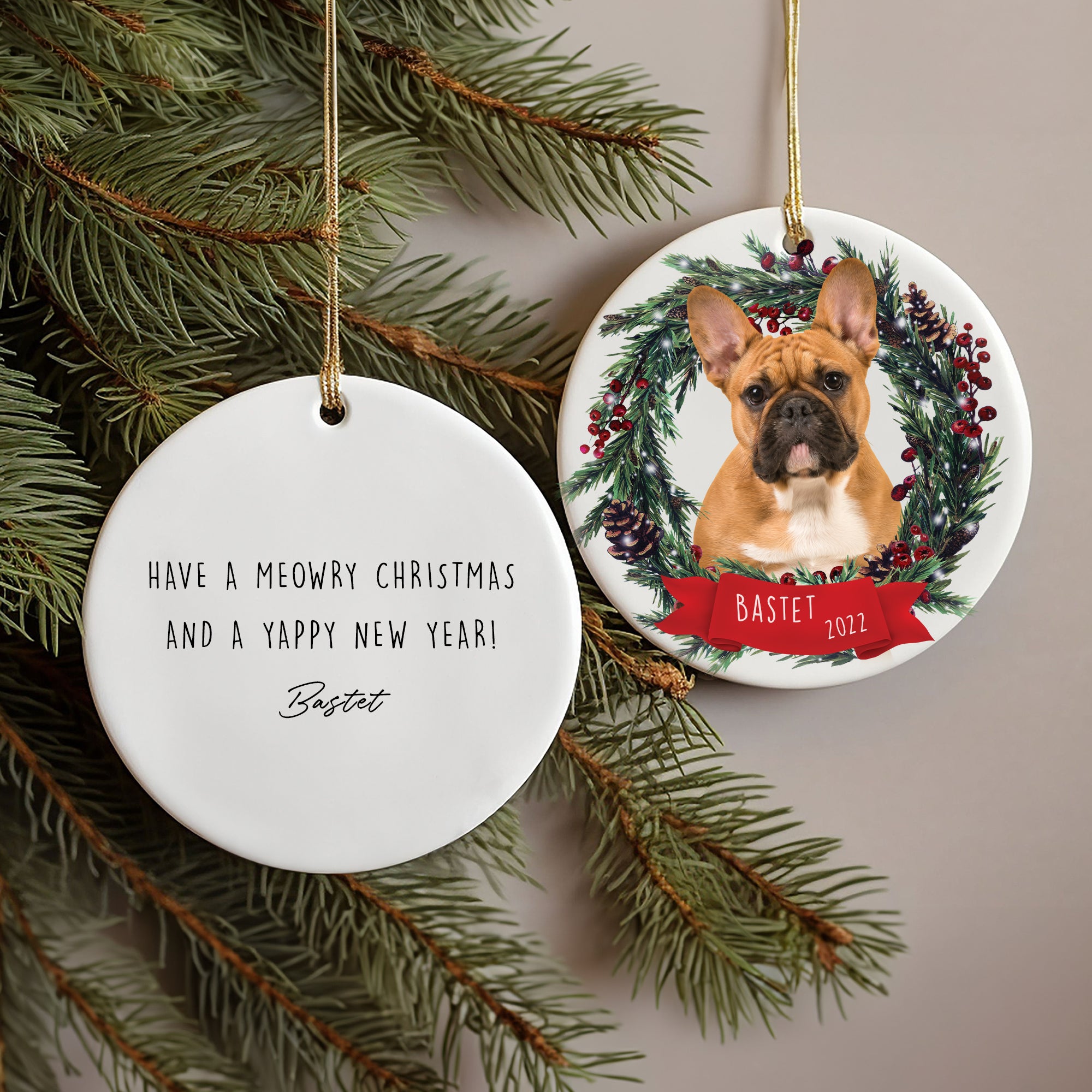 Custom Lovely Pet Photo, Personalized Double-Side Printed Ceramic Ornament - Christmas Gift For Pet Lovers