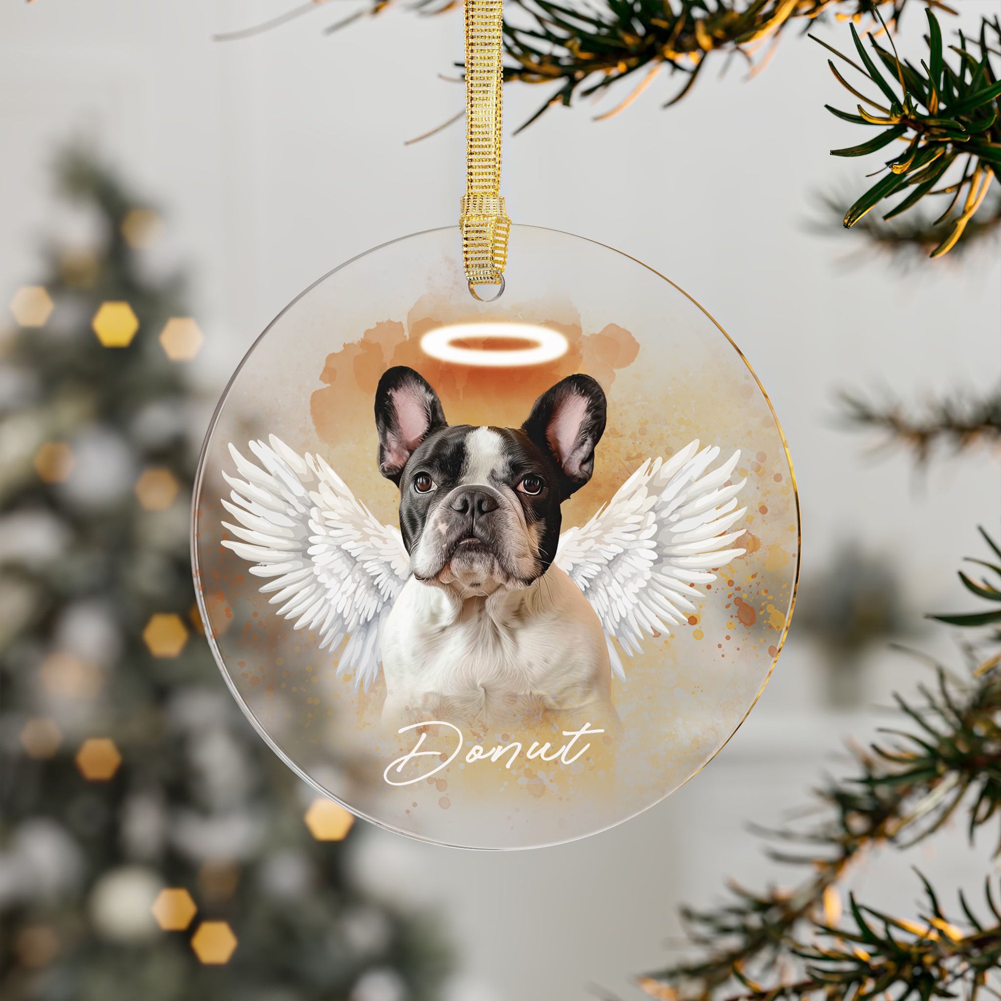 Pet Memorial Angel Wings Custom Photo, Personalized One-Side Printed Acrylic Ornament - Christmas Gift For Pet Lovers