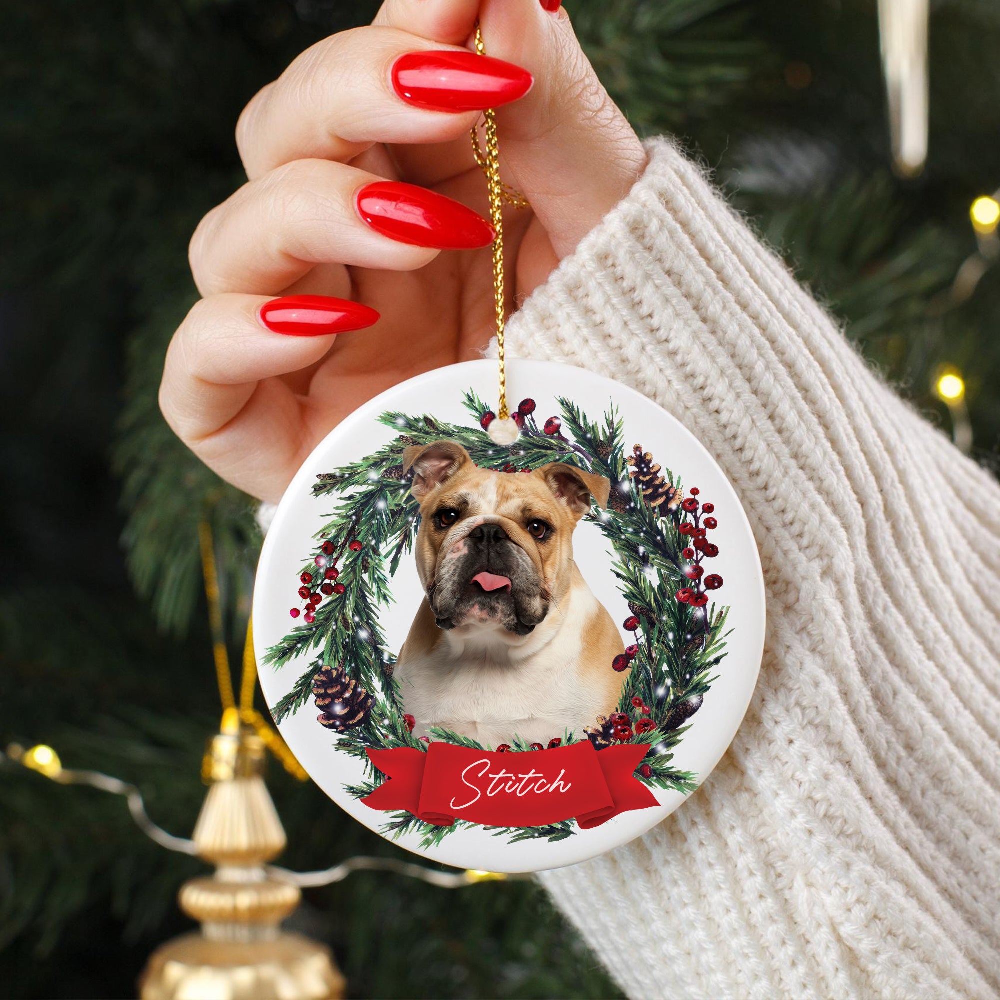Custom Lovely Pet Photo, Personalized One-Side Printed Ceramic Ornament - Christmas Gift For Pet Lovers