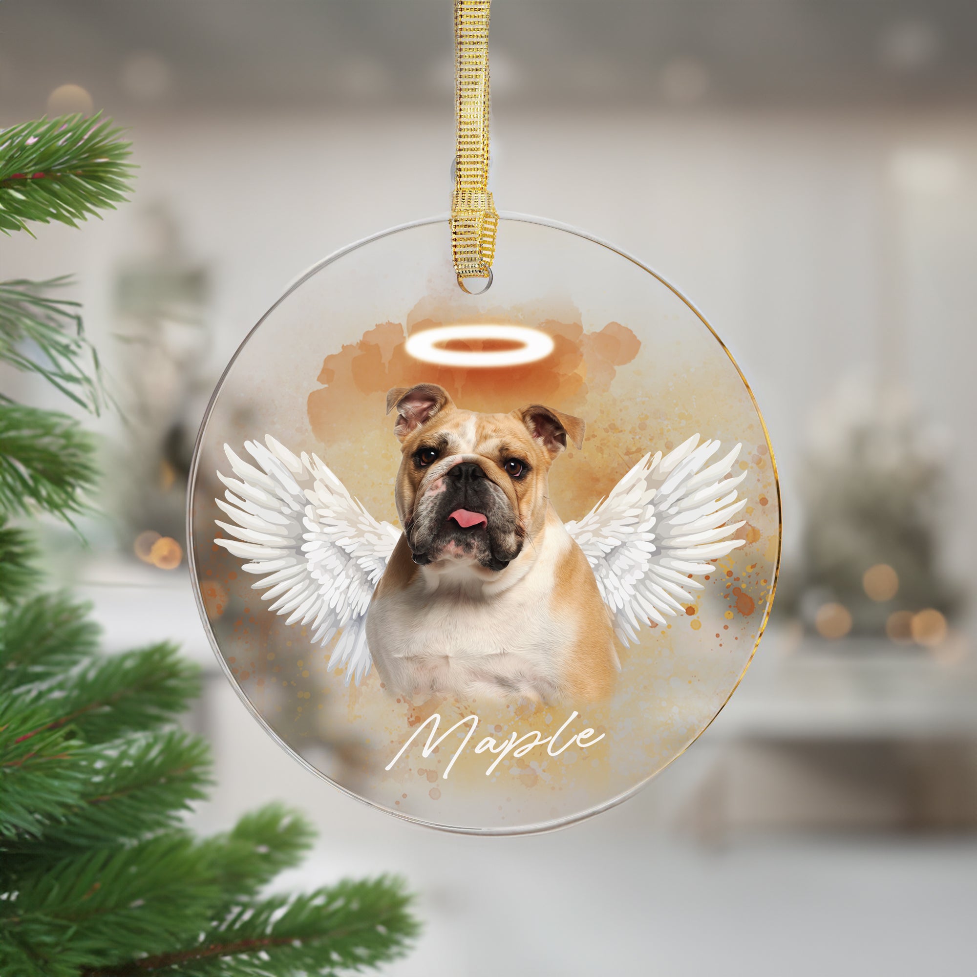 Pet Memorial Angel Wings Custom Photo, Personalized One-Side Printed Acrylic Ornament - Christmas Gift For Pet Lovers