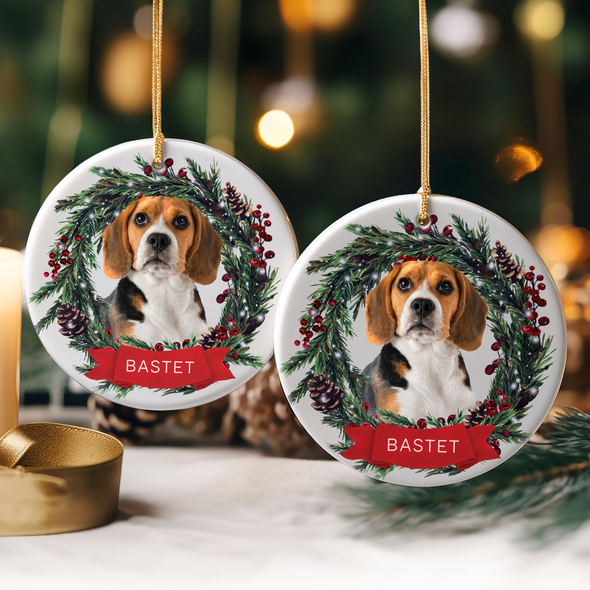 Custom Lovely Pet Photo, Personalized Double-Side Printed Ceramic Ornament - Christmas Gift For Pet Lovers