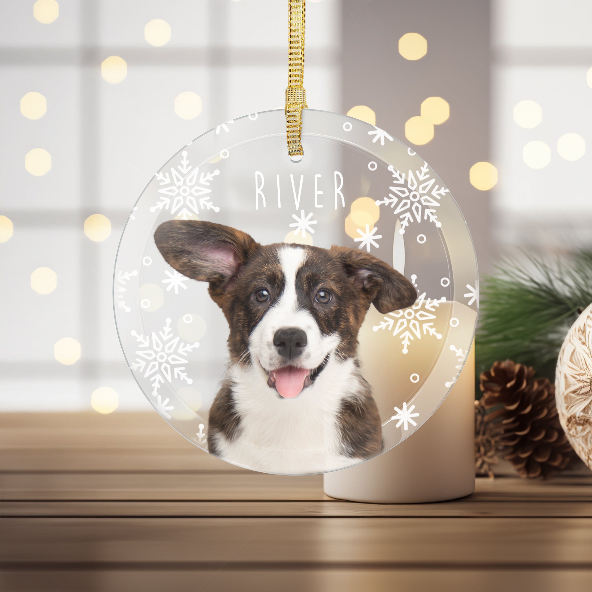 Custom Charming Pet Photo, Personalized One-Side Printed Glass Ornament - Christmas Gift For Pet Owners