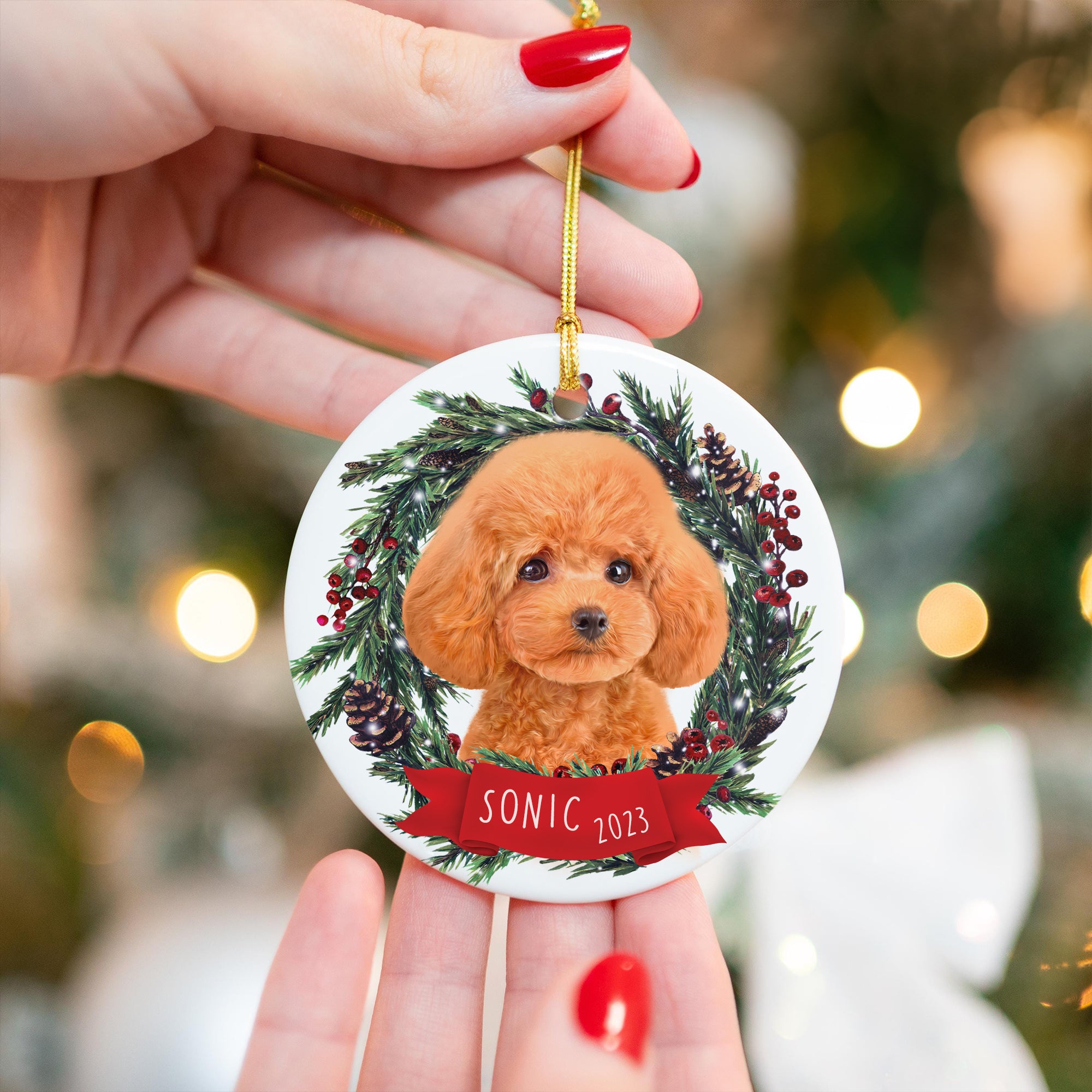 Custom Lovely Pet Photo, Personalized One-Side Printed Ceramic Ornament - Christmas Gift For Pet Lovers
