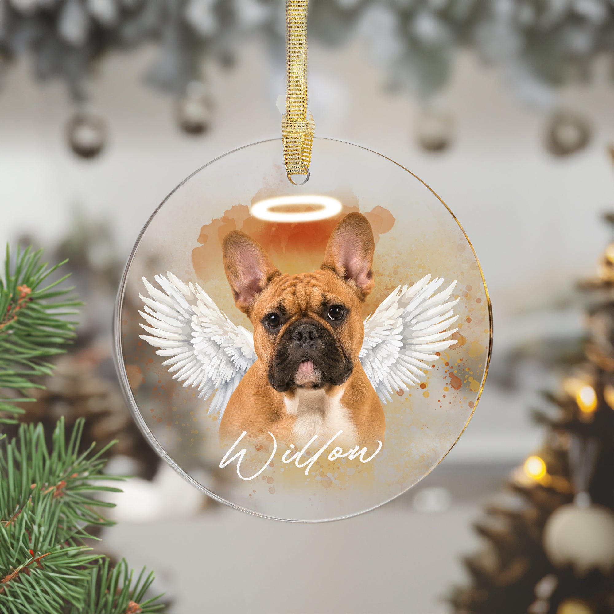 Pet Memorial Angel Wings Custom Photo, Personalized One-Side Printed Acrylic Ornament - Christmas Gift For Pet Lovers
